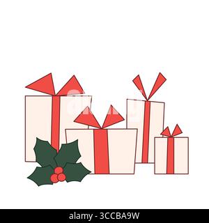 Set von weihnachtsgeschenken mit stechpalme-Beere - Vektor-Illustration Stock Vektor