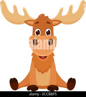 Niedliche Elch-Tier-Cartoon-Figur. Vektorabbildung Flache Konstruktion Isoliert Auf Transparentem Hintergrund Stock Vektor
