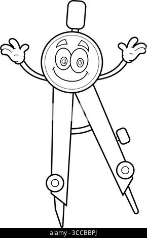 Gestaltete Schulzeichnung Kompass-Cartoon-Figur Mit Offenen Armen. Handgezeichnete Vektor-Illustration Isoliert Auf Transparentem Hintergrund Stock Vektor