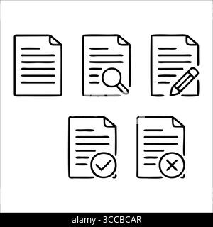 Dokumentsymbole festgelegt – Zeilenbilder Papiersymbole mit Suchzeichen, Bearbeiten, Genehmigen und Ablehnen“ Stock Vektor