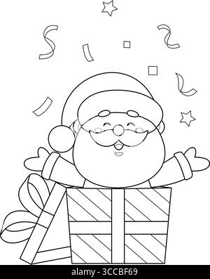 Der Süße Weihnachtsmann-Cartoon-Charakter, Der Aus Der Geschenkbox Ausgeht. Handgezeichnete Vektor-Illustration Isoliert Auf Transparentem Hintergrund Stock Vektor