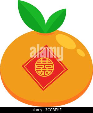 Zeichentrickfilm Chinesisches Neujahrsfest Mandarin Orange. Vektorabbildung Flache Konstruktion Isoliert Auf Transparentem Hintergrund Stock Vektor