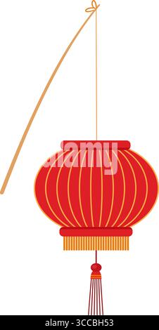 Zeichentrickfilm Chinesisches Neujahr Rote Laterne. Vektorabbildung Flache Konstruktion Isoliert Auf Transparentem Hintergrund Stock Vektor