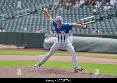 20. August 2023: Oklahoma City Pitcher Jake Reed (19) wirft während des Spiels mit den Oklahoma City Dodgers und Salt Lake Bees einen Platz im Smiths Field in Salt Lake UT. David Seelig/Cal Sport Medi (Bild: © David Seelig / Cal Sport Media/CSM via ZUMA Press Wire) Stockfoto
