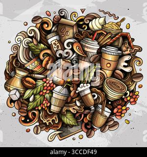 Kaffee-Doodle-Zeichentrickfilm lustige Illustration Stock Vektor