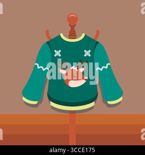 Grüner Pullover mit Rentier. Vektor Stock Vektor