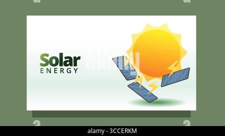 Solarenergiekonzept. Sonne und Solarzelle gewinnen elektrische Energie. Moderne, klare Bildschirmgrößenvorlage für Web- oder Präsentationsvektorillustration Stock Vektor