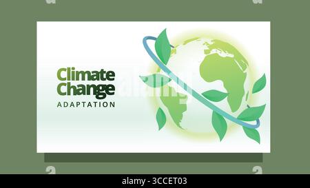 Anpassungskonzept für den Klimawandel. Erdkugel mit abstrakten Blättern. Moderne, klare Bildschirmgrößenvorlage für Web- oder Präsentationsvektorillustratio Stock Vektor