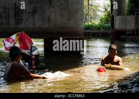24. Februar 2023, Bangkok, Thailand: Jugendliche Cannabispflanzen werden in der Sonne auf der Straße gesehen. Das tägliche Leben um Lad Krabang, ein Wohnviertel in der Nähe des internationalen Flughafens Suvarnabhumi, in Ost-Bangkok, Thailand, am 24. Februar 2022. (Kreditbild: © Matt Hunt/ZUMA Press Wire) Stockfoto