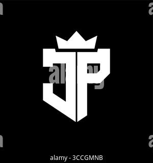 Vektorbild des JP-Logos eines Schildes mit einem scharfen geometrischen Stil mit einer spitzen Krone und dicken Schriftarten Stock Vektor