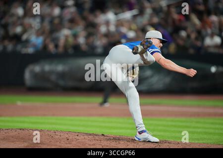 19. August 2023: Der Oklahoma City Pitcher Shelby Miller (16) wirft während des Spiels mit den Oklahoma City Dodgers und Salt Lake Bees einen Platz im Smiths Field in Salt Lake UT. David Seelig/Cal Sport Medi (Bild: © David Seelig / Cal Sport Media/CSM via ZUMA Press Wire) Stockfoto
