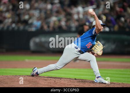 19. August 2023: Der Oklahoma City Pitcher Shelby Miller (16) wirft während des Spiels mit den Oklahoma City Dodgers und Salt Lake Bees einen Platz im Smiths Field in Salt Lake UT. David Seelig/Cal Sport Medi (Bild: © David Seelig / Cal Sport Media/CSM via ZUMA Press Wire) Stockfoto