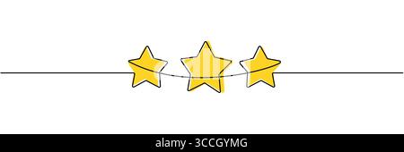 Durchgehende einzeilige Zeichnung. Symbol für 3-Sterne-Kundenbewertungen für Bewertungen. Bearbeitbare Kontur der Vektorabbildung. Stock Vektor
