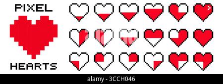 Pixelherz-Symbol mit verschiedenen Herzen. Stock Vektor