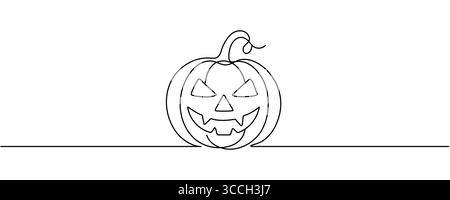 Durchgehende einzeilige Zeichnung Jack o Laterne. Vektor-Illustration Halloween Konzept Linie Kunst, Umrisssilhouette. Halloween Kürbissymbol bearbeitbarer Strich Stock Vektor