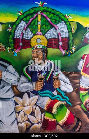 24. November 2018, Oaxaca de Juarez, Oaxaca, Mexiko: Gemalte Wandmalereien im Eingangstunnel zum Guelaguetza Auditorium auf Fortin Hill, Oaxaca, Mexiko, die Tänzer in Kostümen darstellen. (Kreditbild: © Jon G. Fuller / Vwpics/VW Pics via ZUMA Press Wire) Stockfoto