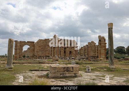 Das Nympheum bei Leptis Magna wurde für die Ankunft von Septimius Severus im 3. Jahrhundert erbaut Stockfoto
