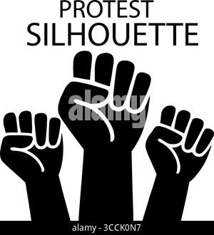 Kraftvolle, hochgezogene Faustsilhouetten symbolisieren Protest, Einheit und Widerstand gegen Ungerechtigkeit für wirkungsvolle Kampagnen. Stock Vektor