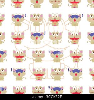 Cat Emotions Muster Set. Vektor Stock Vektor