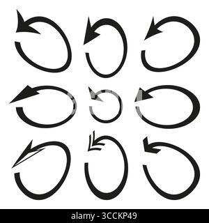 Kreisförmige Pfeile gesetzt. Sammlung von Rotationssymbolen. Symbol zum erneuten Laden des Vektors aktualisieren. Abbildung der Richtungsbewegung. Stock Vektor