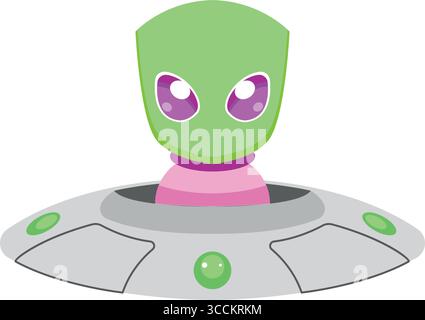 Grüner Alien im Raumschiff. Vektor Stock Vektor