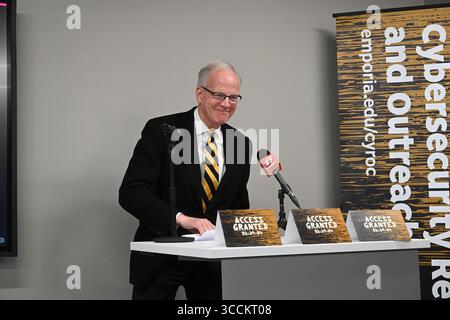 19. Januar 2024, Emporia, Kansas, USA: US-Senator Jerry Moran (R-KS) hält Hauptredner bei der Eröffnung des neuen Cybersecurity Research and Outreach Centers an der Emporia State University (Credit Image: © Mark Reinstein/ZUMA Press Wire) Stockfoto