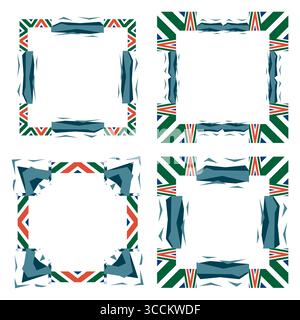 Abstrakte scharfe Bilder. Gezackte geometrische Ecken. Mehrfarbiger Stammeseinfluss. Auffällige quadratische Muster. Stock Vektor