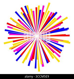 Bunte Feuerwerk-Explosion. Burst-Vektor der Feier. Abstraktes Starburst-Symbol. Illustration festlicher Linien. Stock Vektor