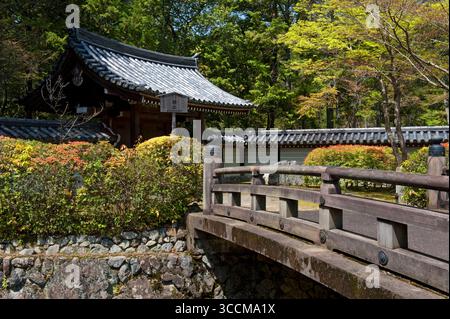 Das Haupttor des Saihoji-Tempels (西芳寺), auch bekannt als Koke-dera (苔寺), oder Moostempel, ist berühmt für seine Moosgärten im Westen von Kyoto, Japan. Stockfoto