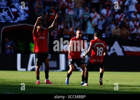 30. September 2023, MADRID, SPANIEN: Antonio Sanchez von RCD Mallorca feiert ein Tor während der spanischen Liga LaLiga EA Sports, Fußballspiel zwischen Rayo Vallecano und RCD Mallorca im Estadio de Vallecas am 30. September 2023 in Madrid. (Kreditbild: © Oscar J. Barroso/AFP7 via ZUMA Press Wire) Stockfoto