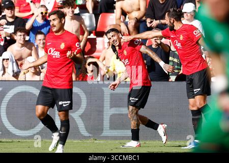30. September 2023, MADRID, SPANIEN: Antonio Sanchez von RCD Mallorca feiert ein Tor während der spanischen Liga LaLiga EA Sports, Fußballspiel zwischen Rayo Vallecano und RCD Mallorca im Estadio de Vallecas am 30. September 2023 in Madrid. (Kreditbild: © Oscar J. Barroso/AFP7 via ZUMA Press Wire) Stockfoto