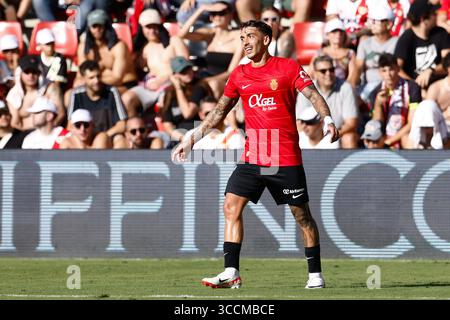 30. September 2023, MADRID, SPANIEN: Antonio Sanchez von RCD Mallorca feiert ein Tor während der spanischen Liga LaLiga EA Sports, Fußballspiel zwischen Rayo Vallecano und RCD Mallorca im Estadio de Vallecas am 30. September 2023 in Madrid. (Kreditbild: © Oscar J. Barroso/AFP7 via ZUMA Press Wire) Stockfoto