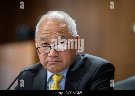 13. Juli 2023, Washington, District of Columbia, USA: Jack ADD, Minister für auswärtige Angelegenheiten und Handel. Republik der Marshallinseln, erscheint vor einer Anhörung des Senatsausschusses für Energie und natürliche Ressourcen, um den Compact of Free Association Amendment Act von 2023 zu prüfen, im Dirksen Senate Office Building in Washington, DC, Donnerstag, 13. Juli 2023 (Credit Image: © Rod Lamkey/CNP via ZUMA Press Wire) Stockfoto