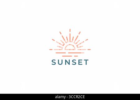 Minimalistisches Linear-Konzept Mit Sonnenaufgang-Beach-Logo Stock Vektor