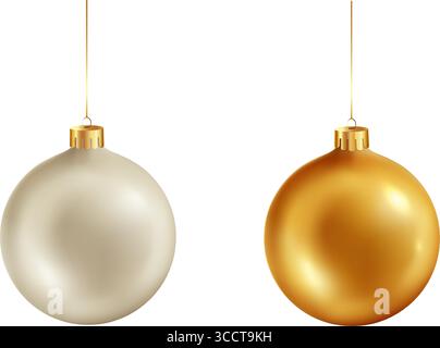 Goldene Weihnachtskugel auf weißem Hintergrund. Weihnachtsdekoration Stock Vektor