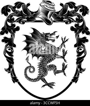 Walisischer Drachenwappen Wappen Wappen Wappen Wappen Wappen Wappen Wappen Wappen Wappen Schild Stock Vektor