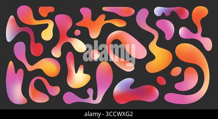 Lebendige, funkige Blobs mit flüssigen Farbverläufen, fließenden Formen und fließenden Übergängen für moderne Grafiken. Organische Kurven helle Farben verschmelzen für dynamische Hintergründe oder kreative Elemente. Stock Vektor