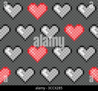 Der Pixel-nahtlose Hintergrund mit Herzen. Stock Vektor