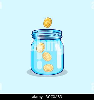 Geld sparen in einem Glas Konzept der Akkumulation und des Reichtums Vektor Illustration Cartoon Design Stock Vektor
