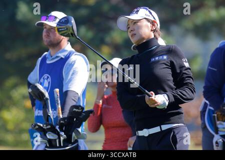 20. Oktober 2022, WONJU, GANGWON, SÜDKOREA: 20. Oktober 2022-Wonju, Südkorea-Na Yeon Choi von Südkorea beim 18. T-Box während einer LPGA BMW Ladies Championships Runde 1 im Oak Valley Golf Club in Wonju, Südkorea. (Bild: © Ryu Seung-Il/ZUMA Press Wire) Stockfoto