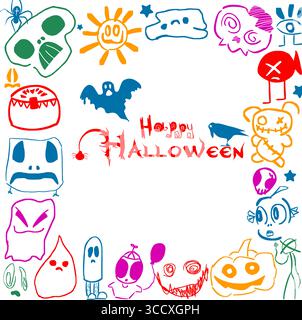 Buh. Frohe Halloween, süße Monster Rahmen. Handgezeichnet. Nicht AI, Vektorillustration Stock Vektor