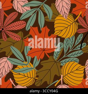 Herbst Natürliches Nahtloses Muster Mit Herbstlaub Stock Vektor