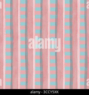 Gestreiftes nahtloses Muster in Blau und staubigem Pink. Handgezeichnetes abstraktes Aquarelldesign mit strukturiertem Pinselstrich. Ideal für einfache Tapeten und Stockfoto