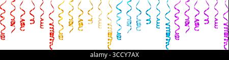 Goldenes Metallspiralband Mit Konfetti. Streamer aus Goldfolie. Festliche Dekoration Stock Vektor