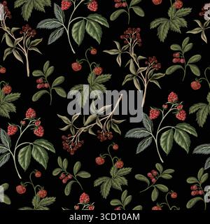 Herbst Vektor Nahtlose Holz Farn Beeren Blätter Botanisches Muster Stock Vektor