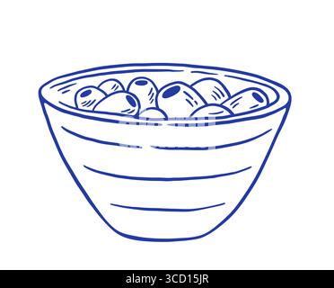 Hand zeichnen Schüssel mit Oliven Vektor Illustration. Bio-Bauernhof. Mediterrane Küche. Stock Vektor