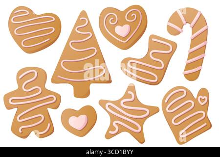 Vektorsatz von Lebkuchen-Keksen-Illustrationen Stock Vektor