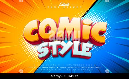 Comic-Stil bearbeitbarer Texteffekt Design Illustrator Grafikstil mit anpassbarer bunter 3D-Zeichentrickschriftart auf Retro-Hintergrund. Vektorprämie Stock Vektor