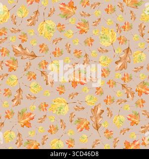 Aquarell Herbst Blätter nahtloses Muster. Hand gemalte Pflanze Illustration. Herbst botanischer Hintergrund Stockfoto