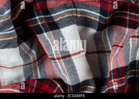Baumwoll-Stoff mit Makrostruktur und leichtem Polyester, Karomuster. Stockfoto